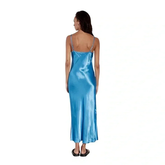 ENZA COSTA DRESS WOMENS 2 SATIN BIAS CUT SLIP IN POOL BLUE VERSATILE WEDDING - Picture 10 of 11